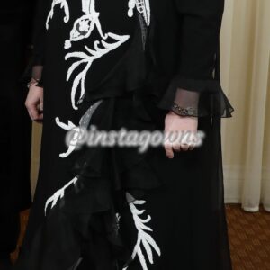 Stunning One of a Kind Black with White Sequin Trim with Back Train Mother of Bride Gown for Rent
