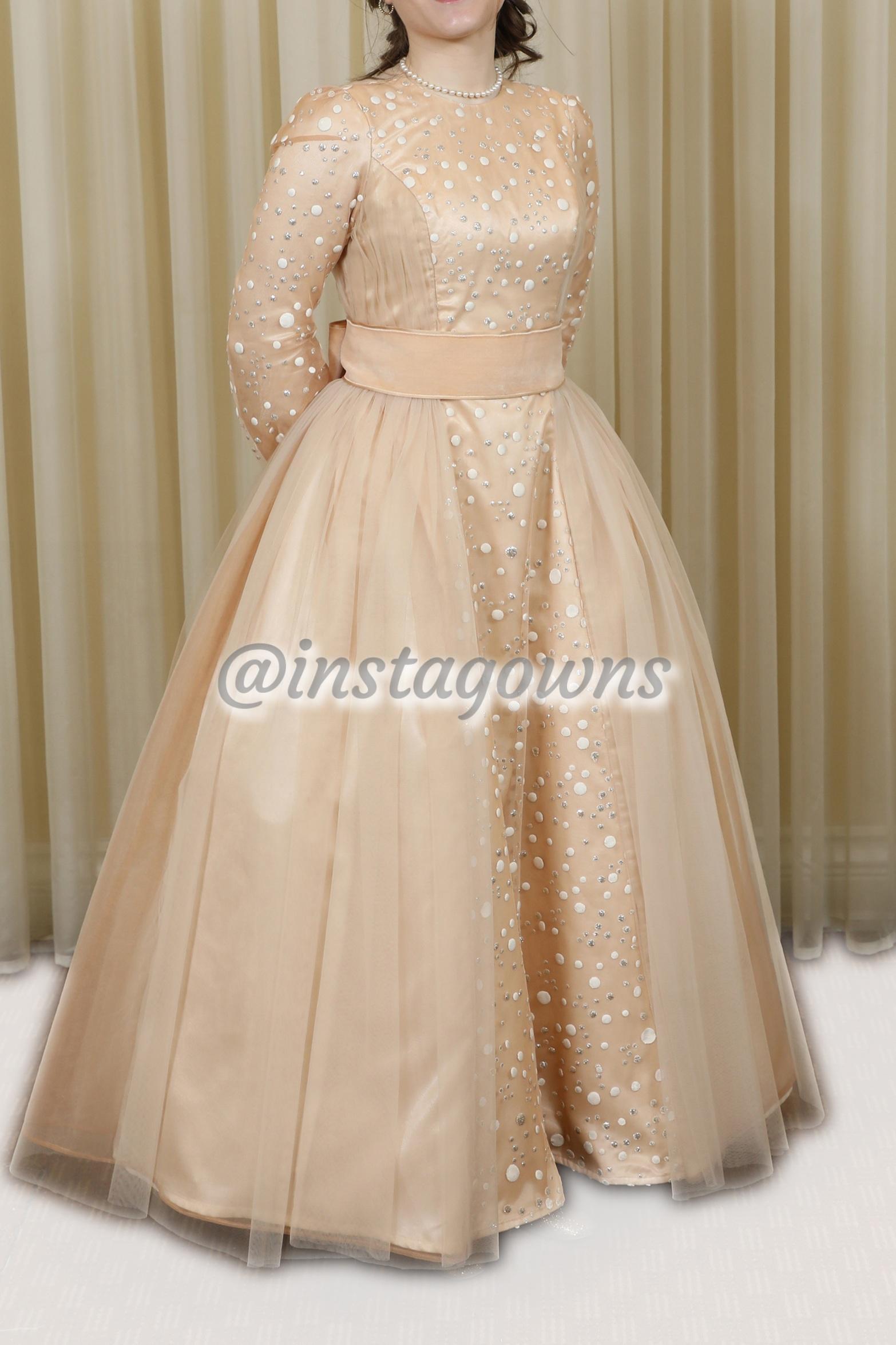 Breathtaking Custom Champagne Tulle Gown for Sale