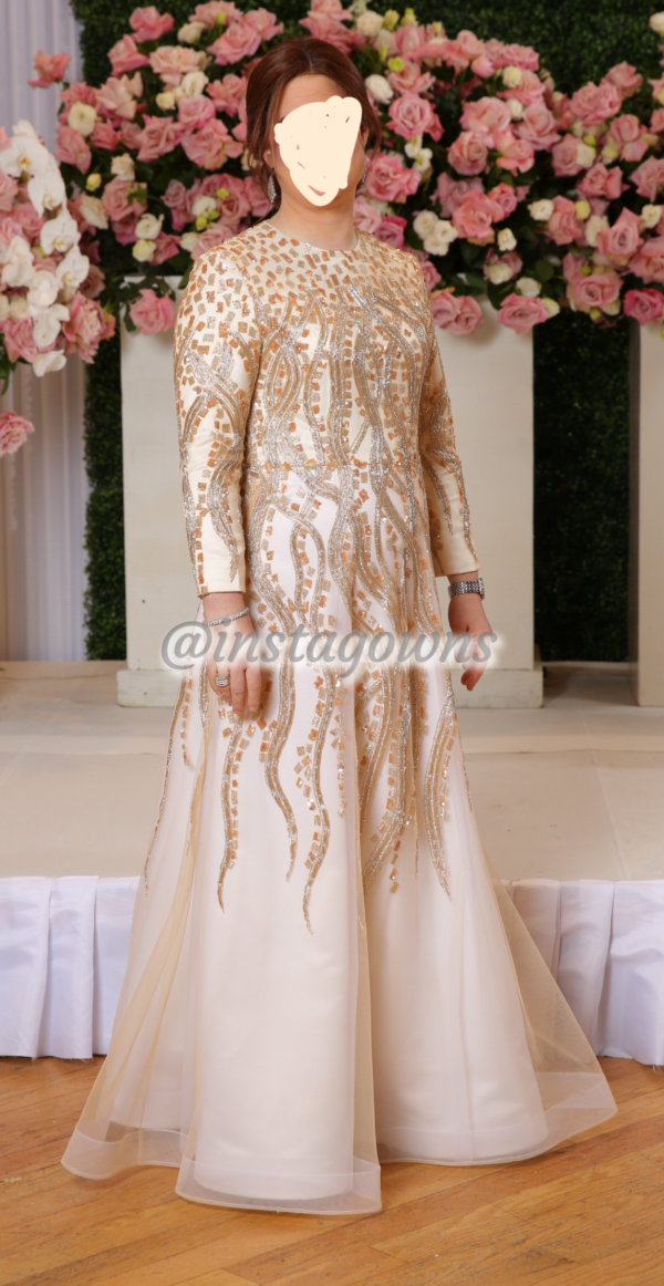 Beautiful custom made Champaign beaded Gown for sale