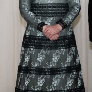 Custom Made Elegant and Unique Black with Sage Lace Gown for sale