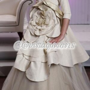 Magnificent One-of-a-Kind Gold with Large Flower Peplum Gown for Sale