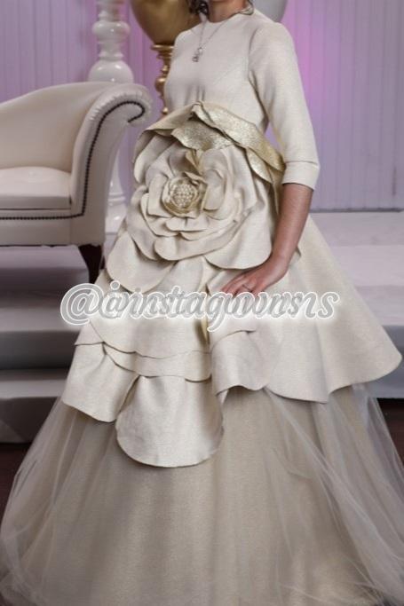 Magnificent One-of-a-Kind Gold with Large Flower Peplum Gown for Sale