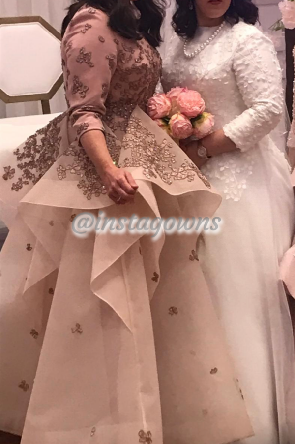 Powder Couture Very slenderizing & Glamorous Pink/Mauve - Hand beading Young Mother of Bride Gown for Sale