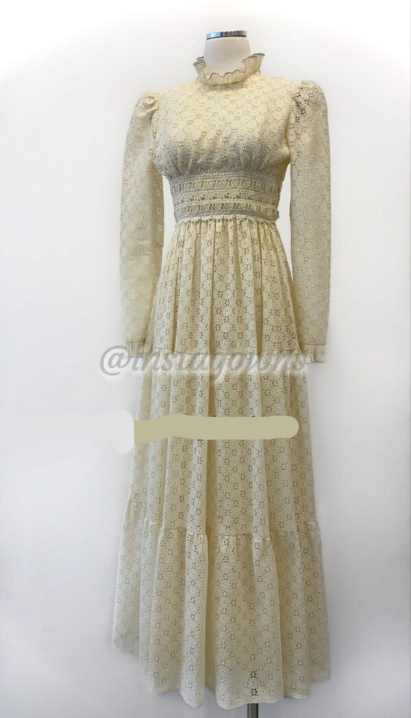 Magnificent eyelet cream vintage Gown for sale