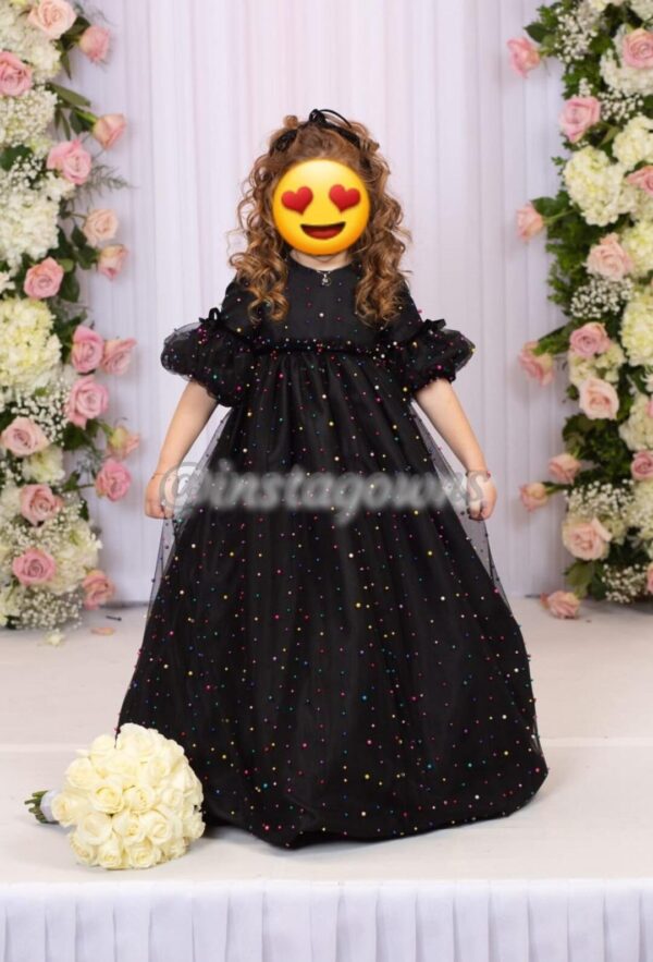 Custom made black tulle with pearls Gown for sale