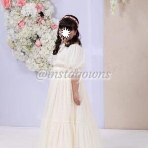 Adorable Little Girls Custom sewn Ivory with fur applique Gown For Sale