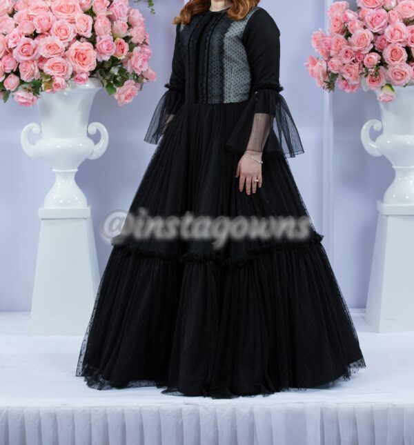 Beautiful Custom made Black/white trim Tulle Gown for sale