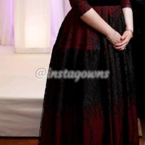 Exquisite Burgundy and Black Lace Gown For Sale