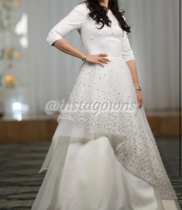 Exquisite one of a kind couture white with Stunning glistening Swarovski crystals Gown for sale