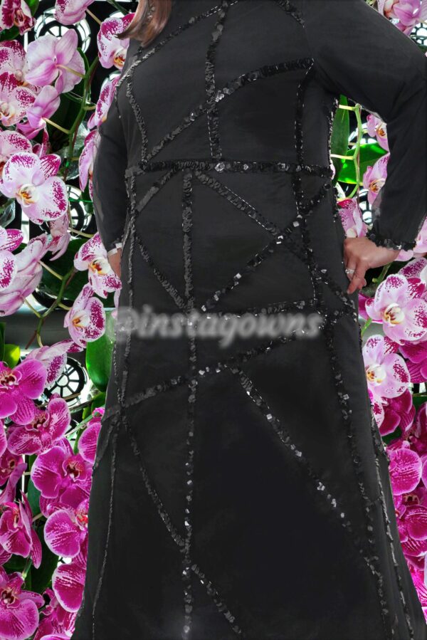 New! Magnificent asymmetrical black sequined Magenta Gown for rent