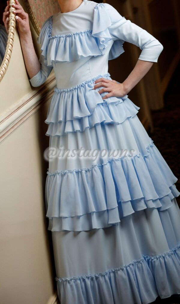 Elegant Custom light blue ruffled Gown for sale