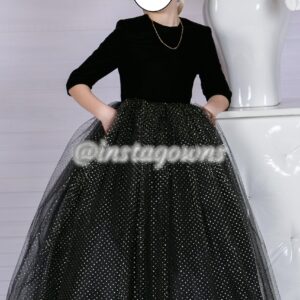 Two Custom Exquisite Black Velvet and Gold Girls Gown for Sale