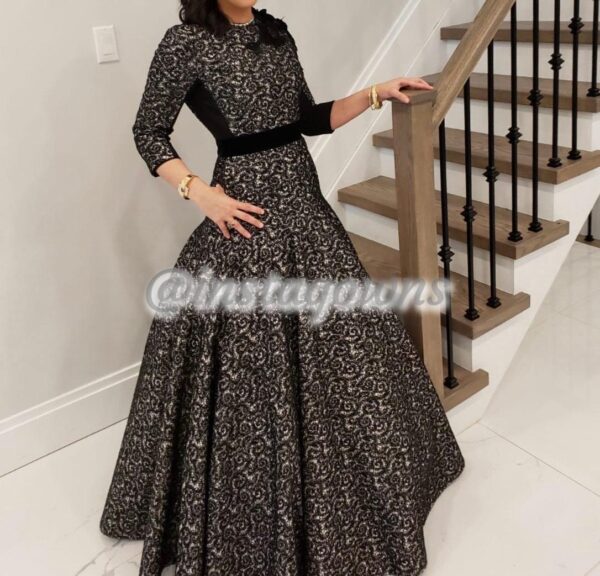 Magnificent Black and White with Floral Design at Shoulder Gown for Sale