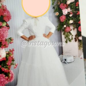 Beautiful ivory tulle with gold embroidered dots Gown for sale