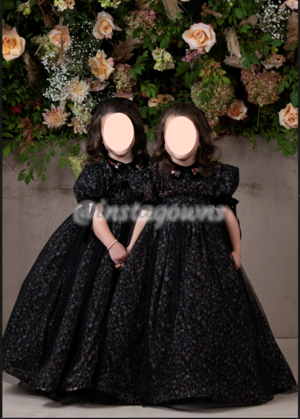 Beautiful Black Floral Organza Children’s Gowns for sale