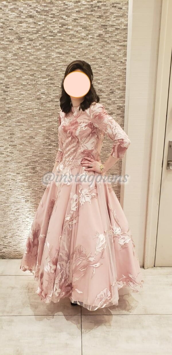 Beautiful custom made blush mauve netting over mauve chiffon Gown for sale