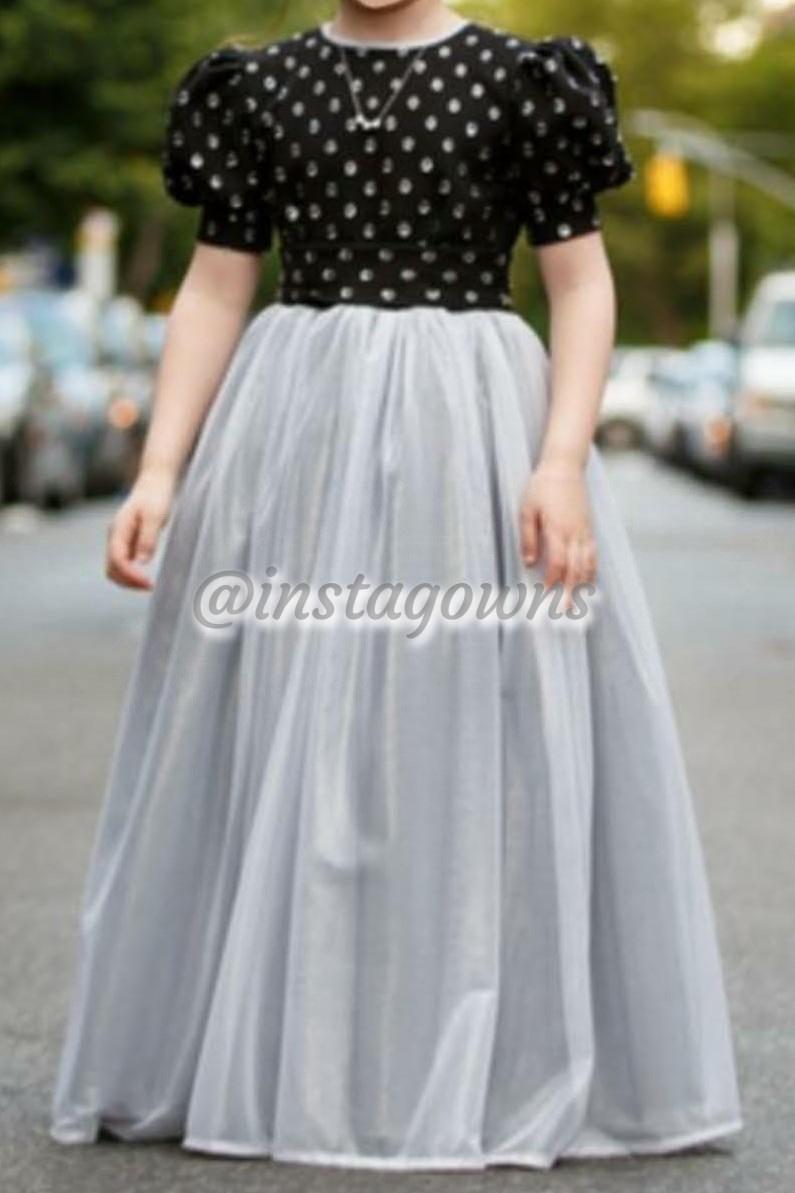 Elegant Custom made Black & Silver Girls Gown for Sale