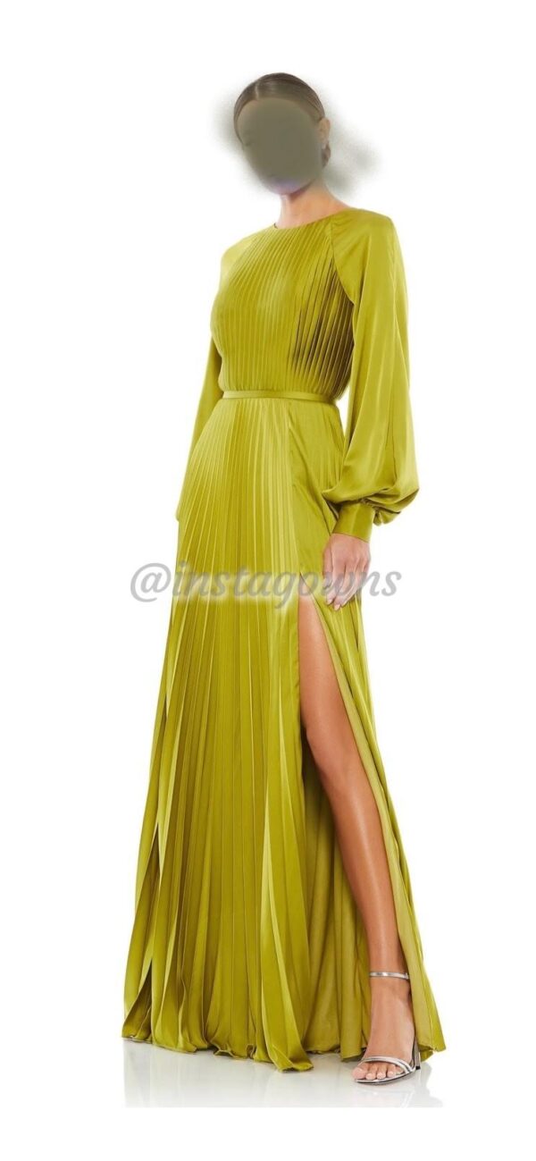 Mag Dugal Long Sleeve Pleated High Neck Gown for sale