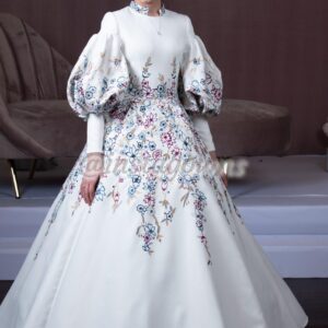 Exclusive white custom hand-embroidered Gown for sale