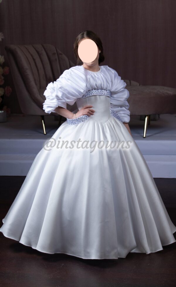 Exquisite Macodo brocade white / blue studded Gown for sale