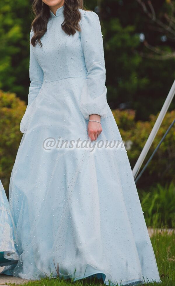 Light Blue With pearls and studs on tule layer Gown for sale