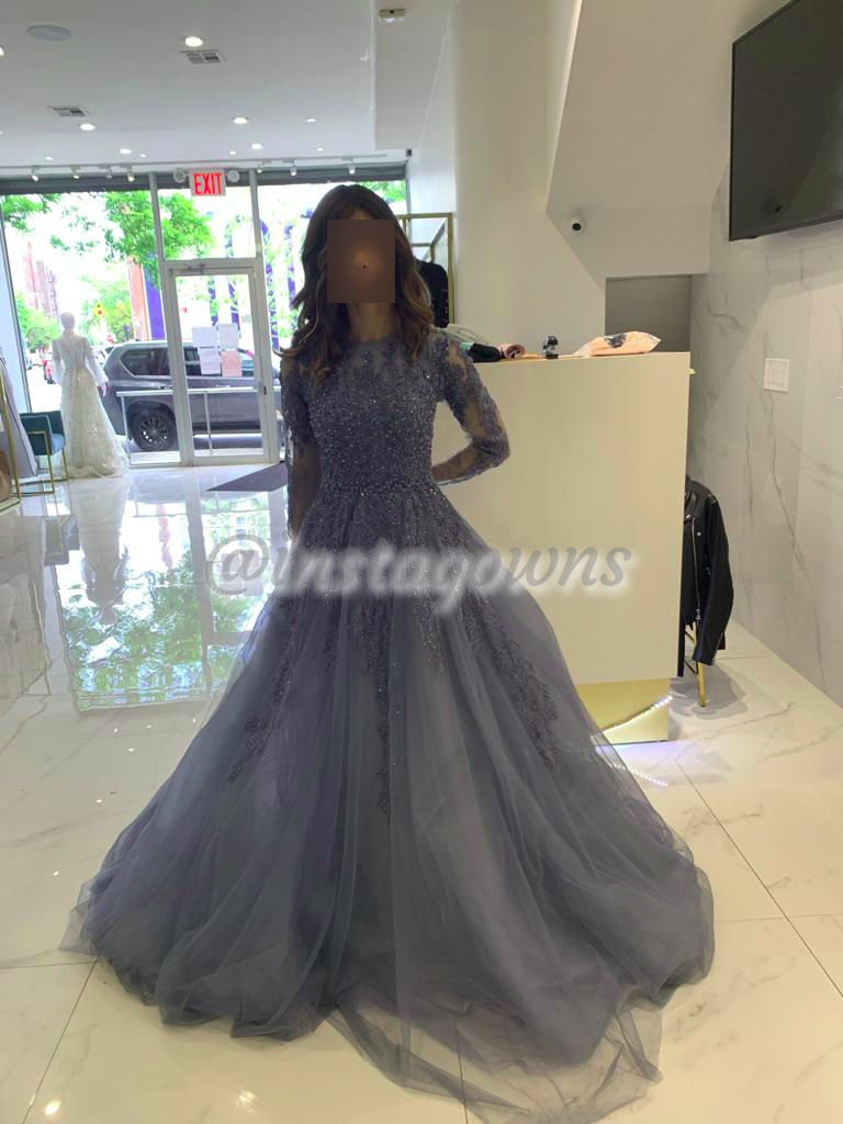Miri's Stunning Beaded Blue/Gray Gown for Sale
