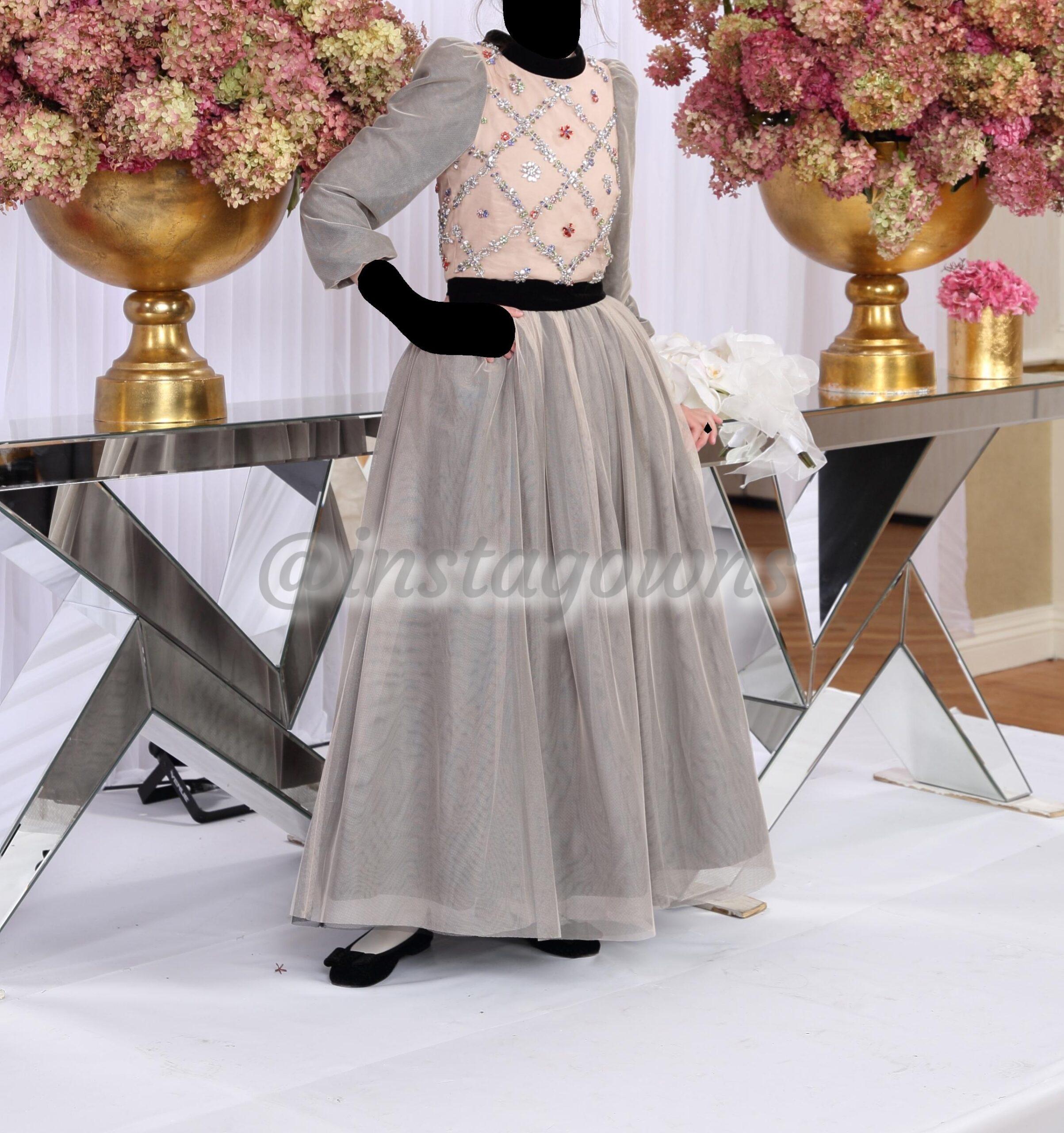 Alice & Olivia Beige & Black Tulle Girls Gown for Rent