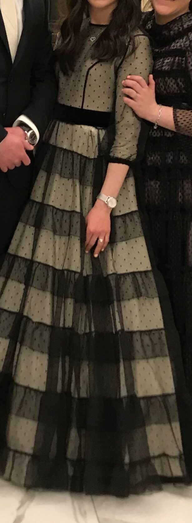Exquisite black/gold tulle gown for rent/sale