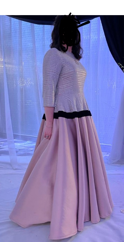 Silver/Light pink lace Appliquéd gown for sale