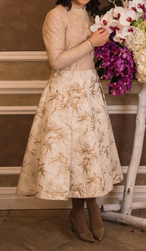 Gorgeous Raquel off white and gold sister of bride dress for sale