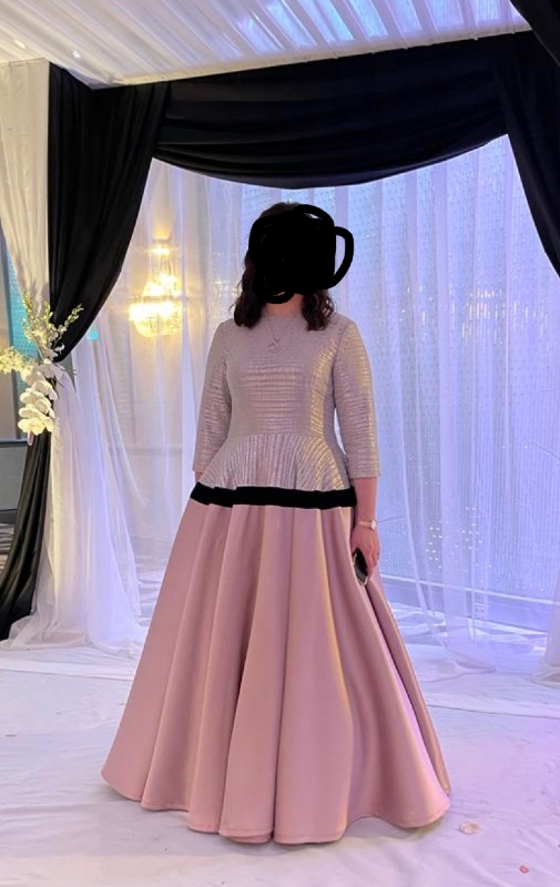 Silver/Light pink lace Appliquéd gown for sale