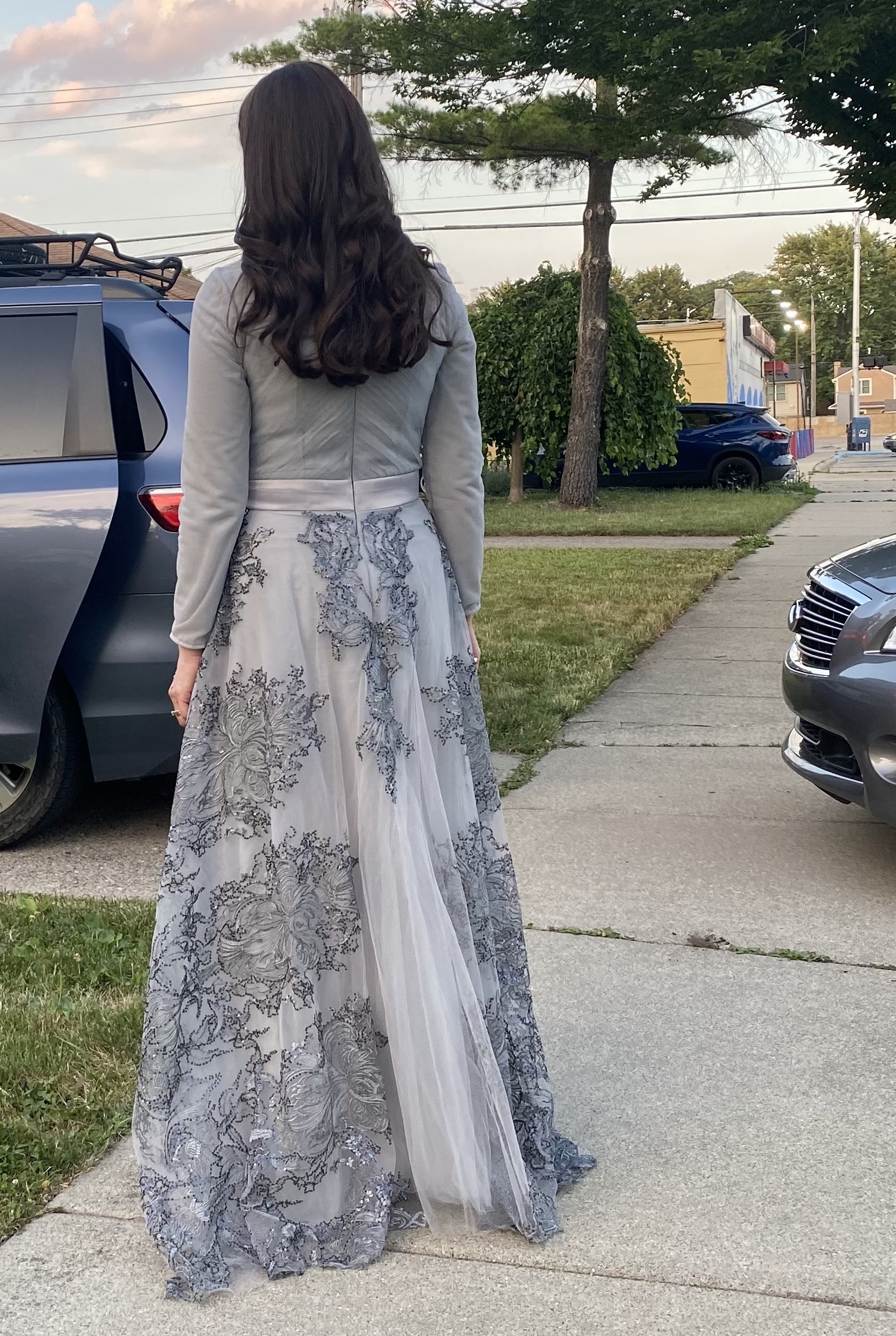 One of a Kind Gorgeous 100% Silk with Appliques and Partial Train Gown for sale