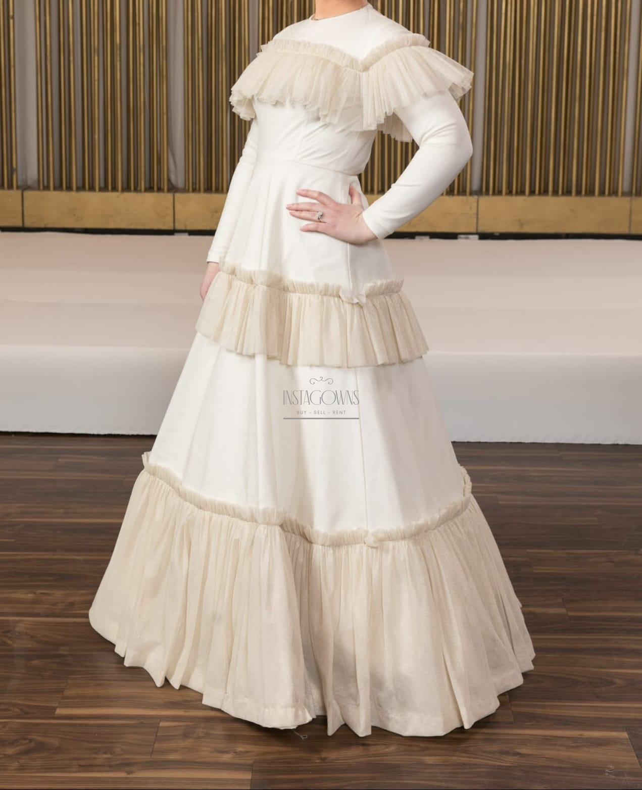 Elegant cream and gold sister of the bride Gown for Rent or Sale