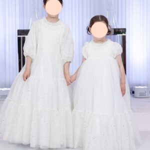 Two Zoe gorgeous white with gold gowns for sale