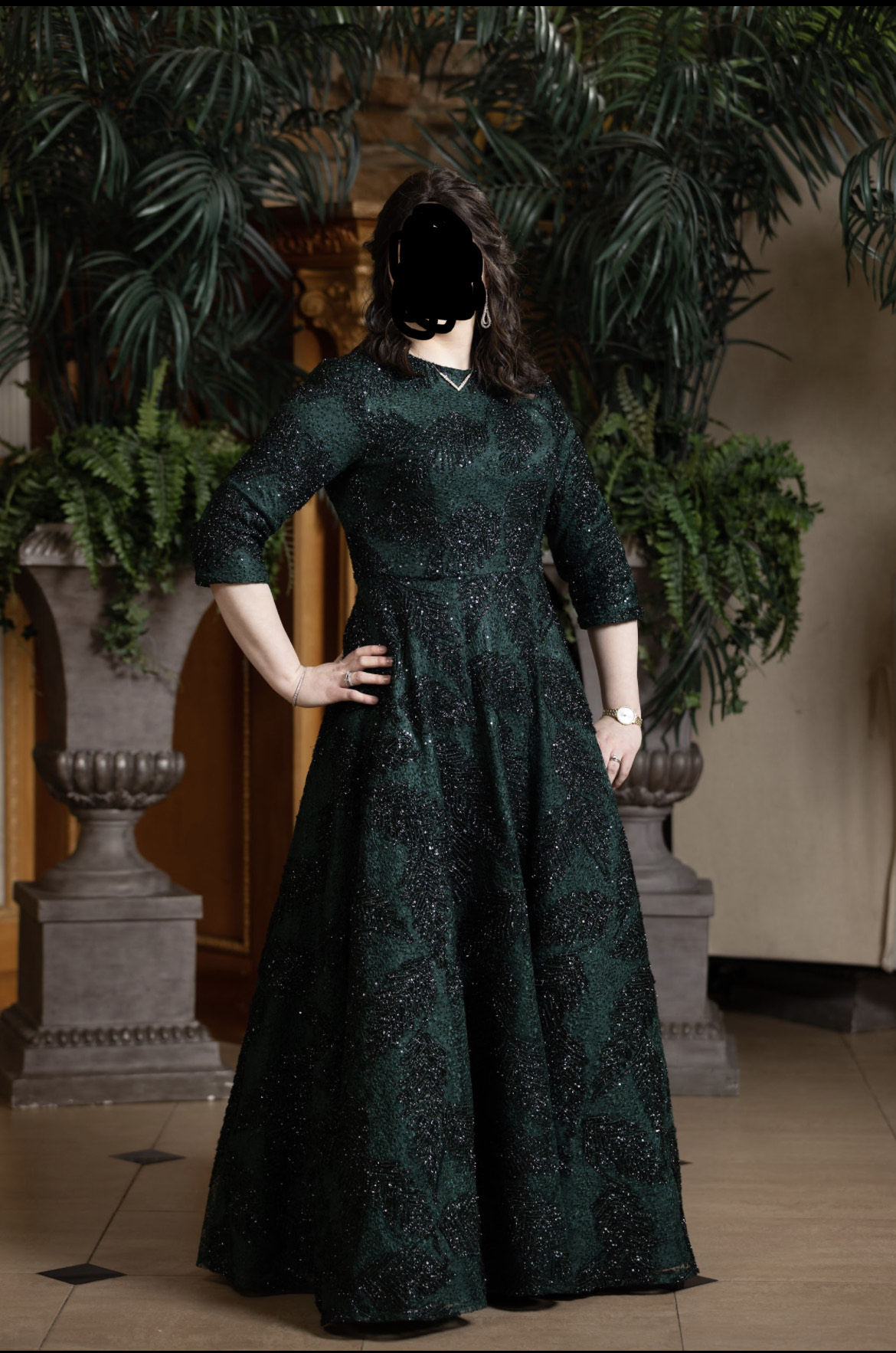 Beautiful beaded and lace rich green A-line dress for sale