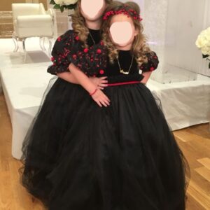 Six Adorable Custom made Velvet & Tulle Black & Red Girls Gowns for sale
