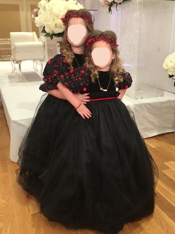 Six Adorable Custom made Velvet & Tulle Black & Red Girls Gowns for sale