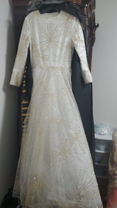 Exquisite White and Gold Gown for Sale