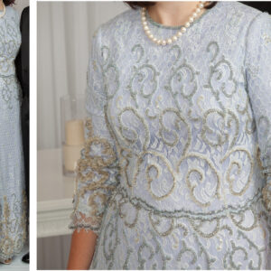 Magnificent Finds & Co. Lavender Beaded Lace Gown for Sale