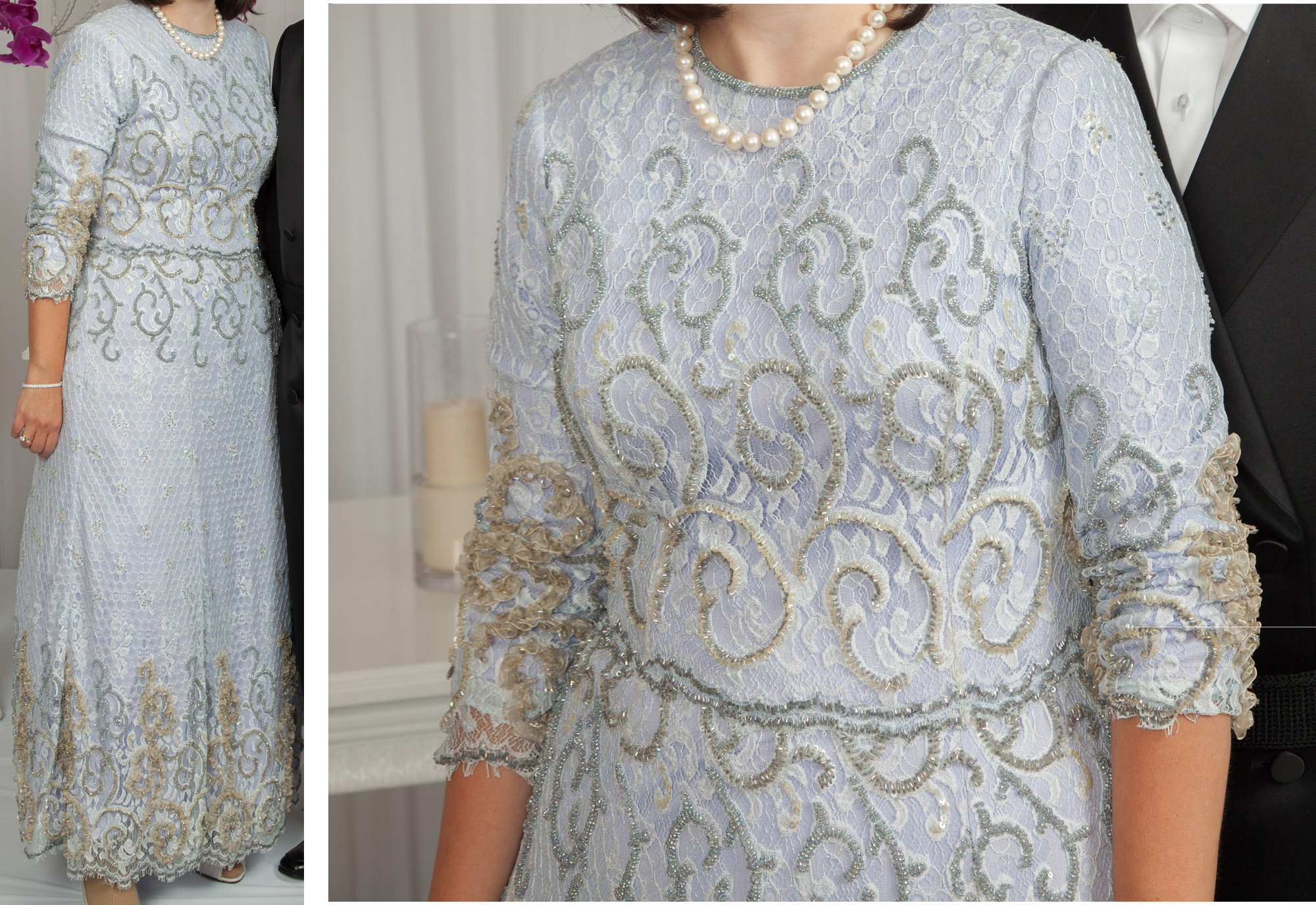 Magnificent Finds & Co. Lavender Beaded Lace Gown for Sale