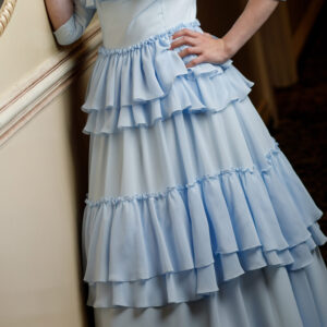 Elegant custom made light blue tiered gown for sale