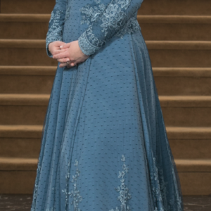Custom Slate Blue Lace Gown for sale or rent