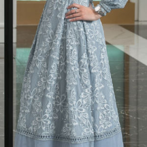 Custom Light Blue Lace Gown for sale and rent