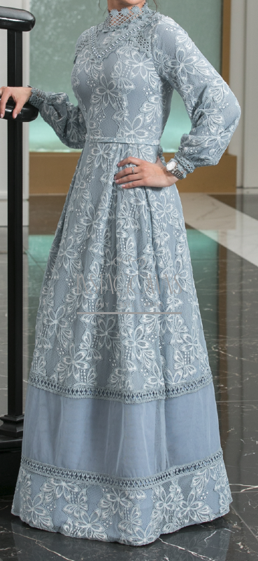 Custom Light Blue Lace Gown for sale and rent