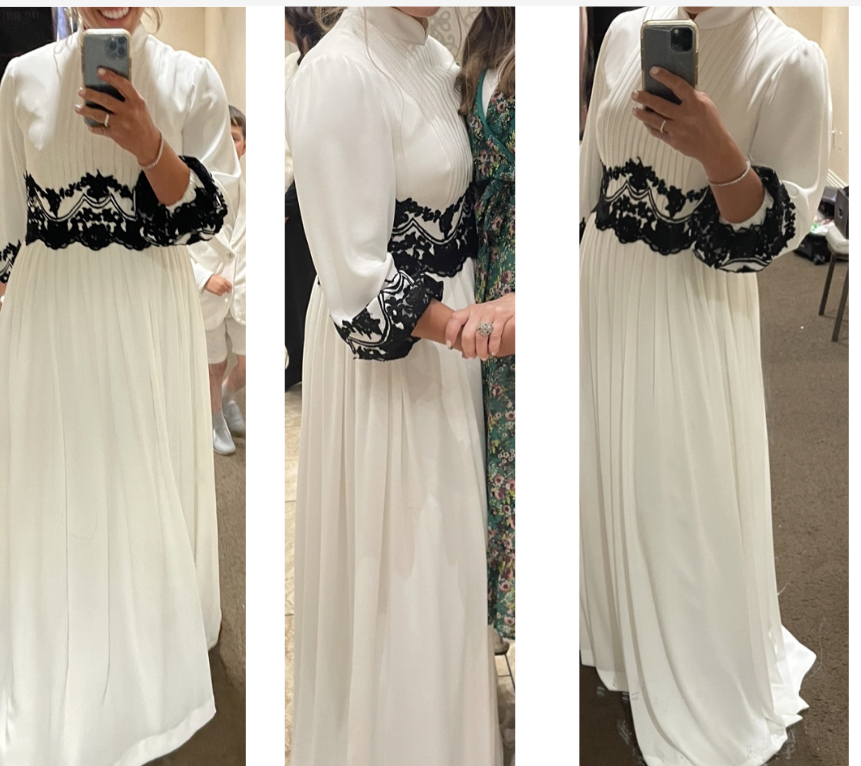 custom made White with black lace gown for sale