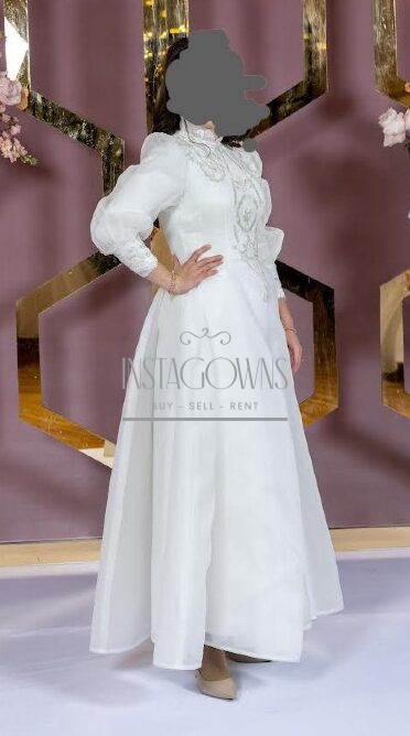 exquisite off white lace custom made gown for sale