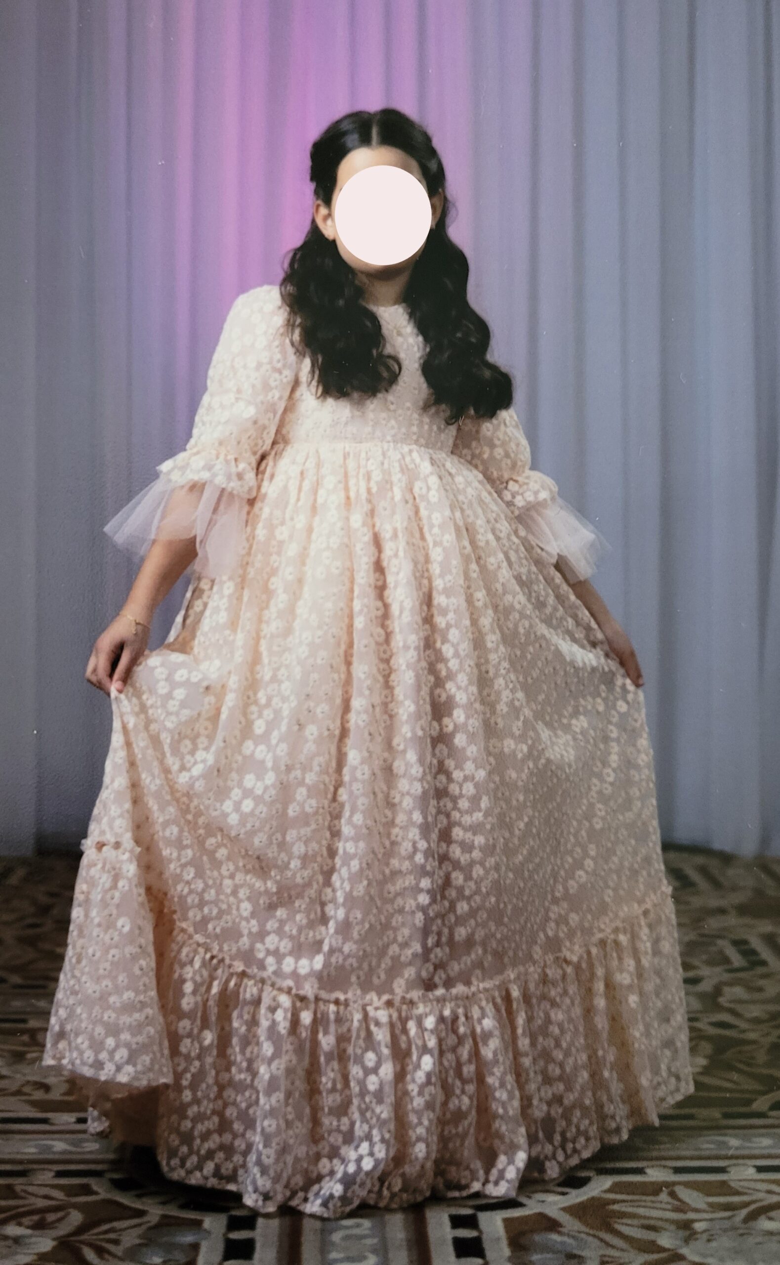 Magnificent custom girls pink embroidered tulle gown for sale