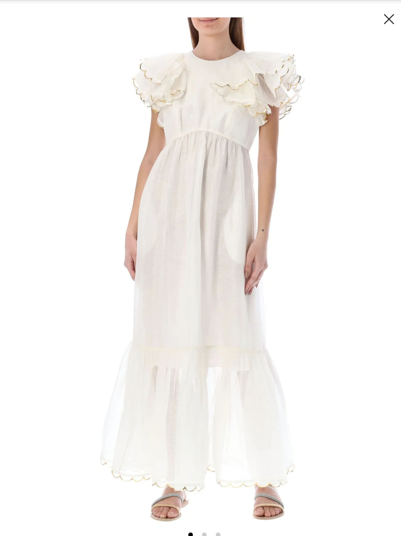 Magnificent Zimmerman gown with gold edged statement sleeves for sale