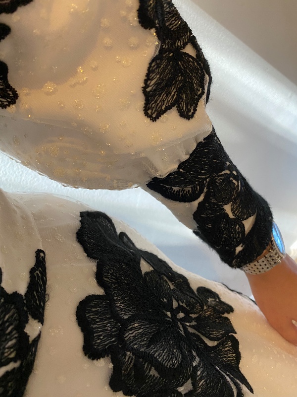Gorgeous white with beautiful embroidered black flowers dress/gown/midi dress for Sale