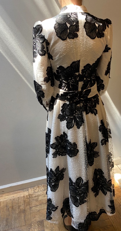 Gorgeous white with beautiful embroidered black flowers dress/gown/midi dress for Sale